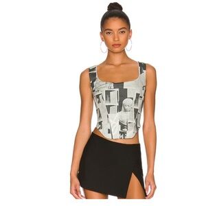 Miaou Black and Gray Graphic Bodysuit